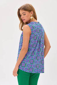 Royal Blue Abstract Split Neck Tank
