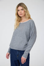 Load image into Gallery viewer, CONTRAST TRIM OFF SHOULDER LONG SLEEVE SWEATER: BLACK