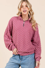 Load image into Gallery viewer, Mauve Fuzzy Checkered 1/4 Zip Top
