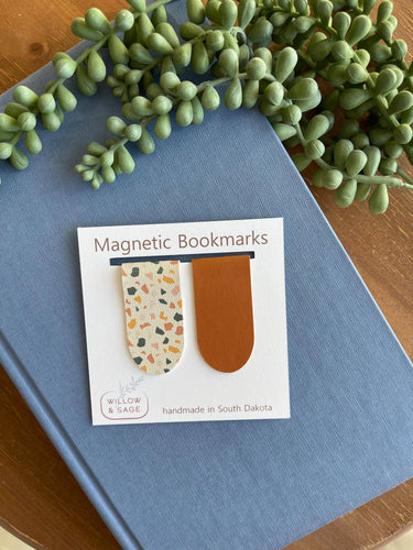 Magnetic Bookmark Pair | Terrazzo Bookmarks | Faux Leather