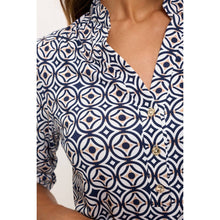 Load image into Gallery viewer, Blue &amp; Ivory Mandarin Neck Top