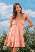 Load image into Gallery viewer, V NECK TIERED BABYDOLL MINI DRESS: CORAL