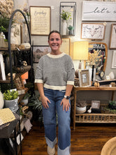 Load image into Gallery viewer, Oatmeal Contrast Stitch Short Sleeve Sweater