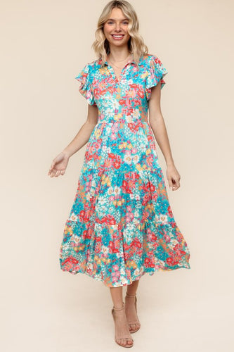 Floral Collared Dress W/ Side Pockets