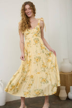 Load image into Gallery viewer, Butter Yellow Floral Tie Strap Midi Dress