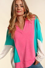 Load image into Gallery viewer, Pink &amp; Mint Color Block Washed French Terry Top