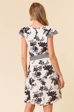 Load image into Gallery viewer, Floral Jacquard V-neck Butterfly Cap Sleeve Dress