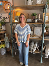 Load image into Gallery viewer, Blue Striped V-Neck Dolman Top