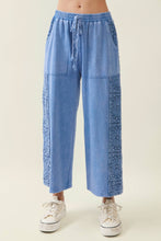 Load image into Gallery viewer, Denim Blue Mineral Washed Boho Trim Wide Leg Pant