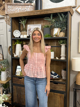 Load image into Gallery viewer, Blush Eyelet Flutter Peplum Tank