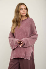 Load image into Gallery viewer, Burgundy Washed Raw Edge Drop Shoulder Sweater