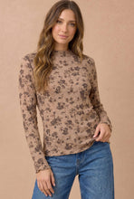Load image into Gallery viewer, Taupe Mock Neck Floral Embossed Top