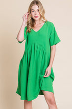 Load image into Gallery viewer, Green Textured Shirred Waist Dress
