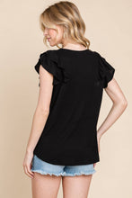 Load image into Gallery viewer, Black Rib Ruffle Sleeve Top