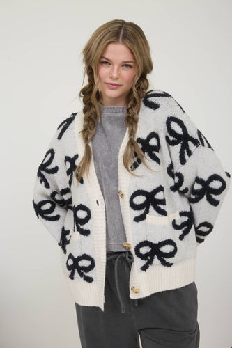 Off White Bow Pattern Cardigan