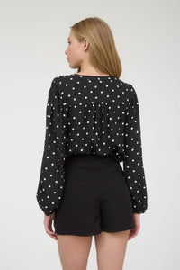 Black Polka Dot Henley Top