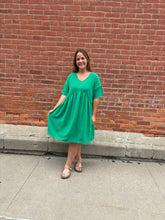 Load image into Gallery viewer, Green Textured Shirred Waist Dress