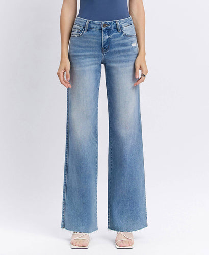 Vervet Mid Rise Raw Hem Wide Jeans