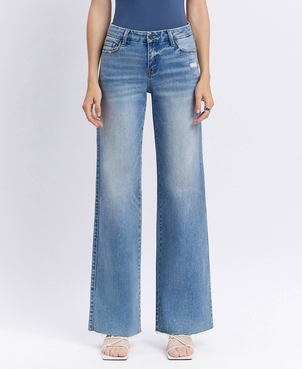 Vervet Mid Rise Raw Hem Wide Jeans