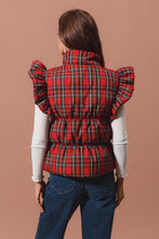 Load image into Gallery viewer, Checker Plaid Puffer Vest With Ruffles
