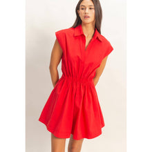 Load image into Gallery viewer, Red Shirred Collard Mini Dress