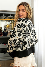 Load image into Gallery viewer, Black &amp; Ivory Flower Pattern Sweater