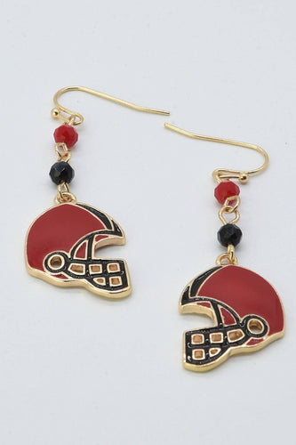 Gameday Football Helmet Dangle Earrings: Black Red