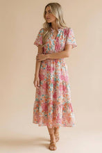 Load image into Gallery viewer, Coral Notch Neck Smocked Waist Maxi Floral Dress