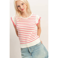Load image into Gallery viewer, Taffy Pink Scalloped Striped Ruffle Top