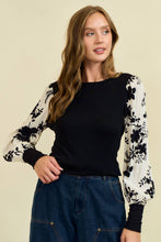 Load image into Gallery viewer, Black Floral Jacquard Contrast Sleeve