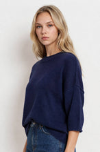 Load image into Gallery viewer, Navy Exposed Seam Drop Shoulder Sweater