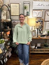 Load image into Gallery viewer, Lime Oversized Half Button Down Waffle Top