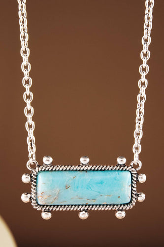 Western Ball TXR Bar Necklace with Hand Stone: TURQUOISE