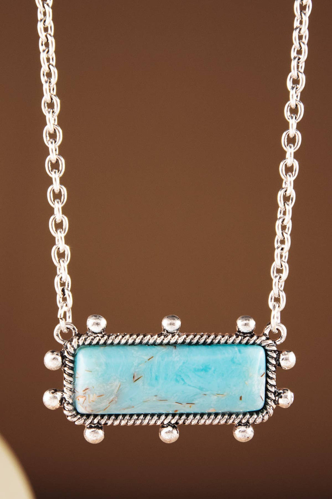 Western Ball TXR Bar Necklace with Hand Stone: TURQUOISE