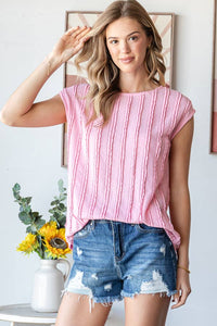 Pink Stripe Textured Cap Sleeve Top