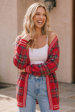 Load image into Gallery viewer, Red Plaid Open Front Knit Cardigan