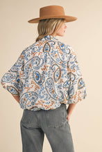 Load image into Gallery viewer, Teal &amp; Blue Paisley Bubble Sleeve Top