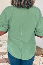 Load image into Gallery viewer, Green Striped Collared Split Neck Half Sleeve Top