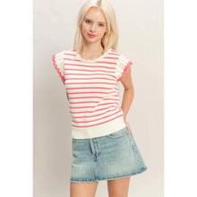 Load image into Gallery viewer, Taffy Pink Scalloped Striped Ruffle Top