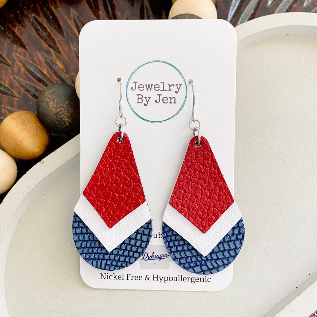 Triple Stacked Teardrop: Red, White & Blue