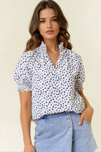 Load image into Gallery viewer, Blue Jacquard Dot Print Top