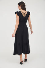 Load image into Gallery viewer, Black Ruffle Shirred Waist Midi Dress