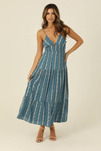 Load image into Gallery viewer, Blue Cutout Stripe Floral Maxi
