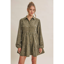 Load image into Gallery viewer, OLIVE MEADOW MARKET ARTISAN DAISY EMBROIDERED CORDUROY MINI DRESS