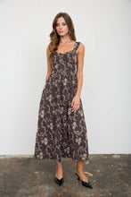 Load image into Gallery viewer, Brown Embroidered Floral Midi Dress