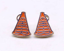 Load image into Gallery viewer, Cheer Horn Gameday Post Earrings: Red Black