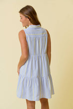 Load image into Gallery viewer, Striped Corn Flower &amp; Yellow Tiered Blue Dress