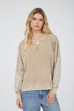 Load image into Gallery viewer, ACID WASH LONG SLEEVE SIDE SLIT KNIT TOP: Black