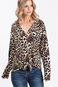 Animal Print Tie Front Top