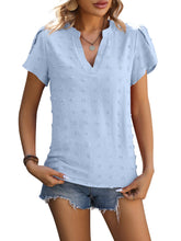 Load image into Gallery viewer, Light Blue V-Neck Swiss Dot w/Petal Sleeves